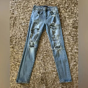 Aeropostale Jeans Womens Size 10R Super High Rise Jegging Destroyed Denim Grunge